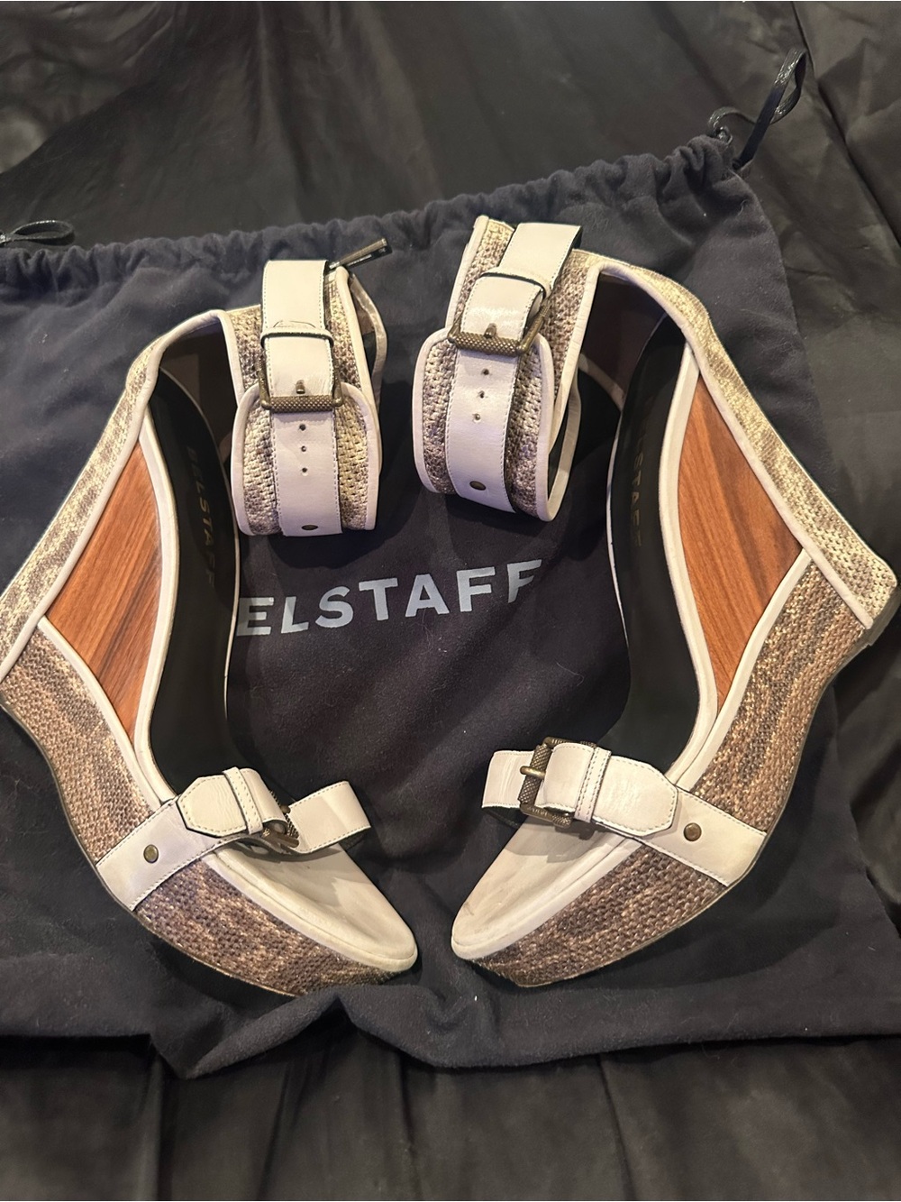 Belstaff Neutral genuine snakeskin and Leather Ankle-Strap Wedges